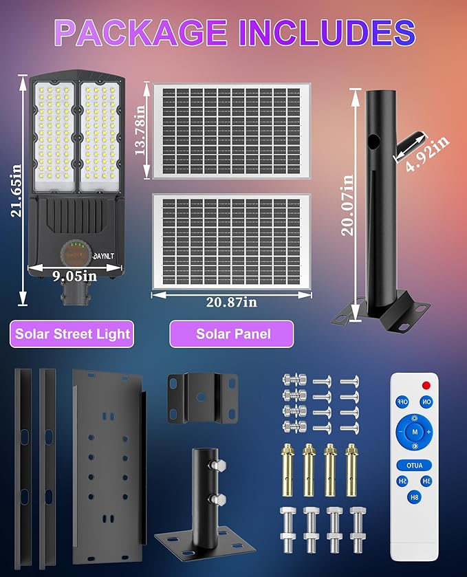 JAYNLT Y-10500W Solar Street Lights Outdoor,6500K 750000LM High Power Parking Lot Lights Commercial Dusk to Dawn, IP67 Waterproof Solar Security Flood Lamps Motion Sensor for Parking,Road