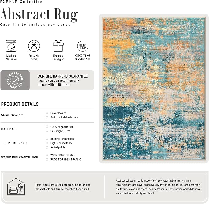 2.6x8 Washable Runner Rug：Modern Abstract Soft Carpet Rosy Haze | - Image 3