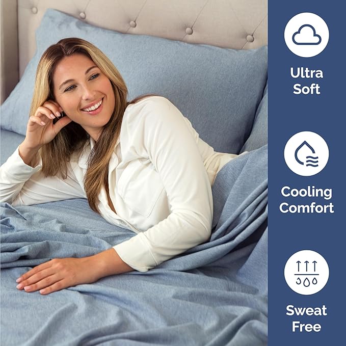 Twin 4 Piece Sheet Set - Cooling & Breathable - Hotel Luxury Bedding, Includes Fitted Sheet for Women, Men, Kids and Teens - 1 Flat, 1 Fitted Sheet, 2 Pillowcases with Deep Pockets - Heathered Blue
