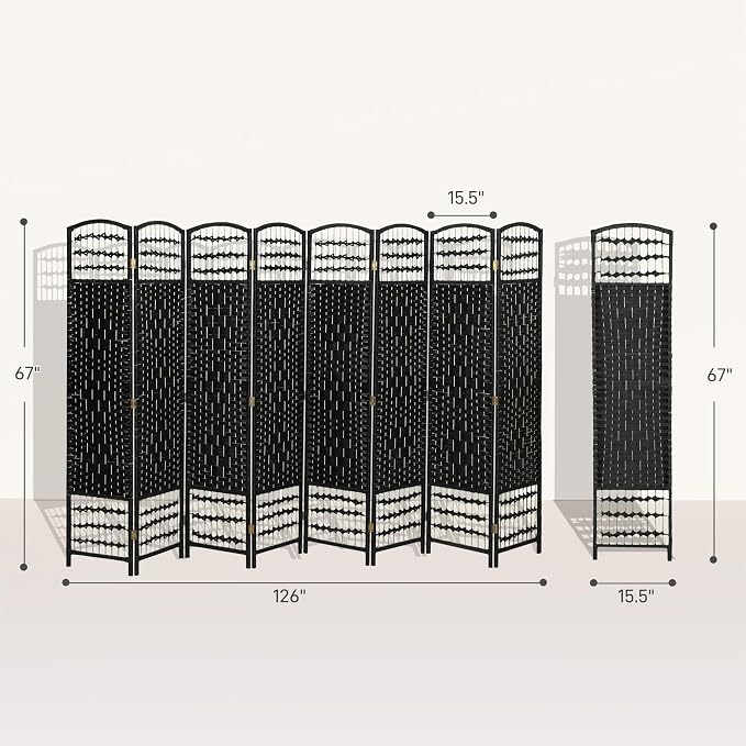 HOMCOM 8 Panel Room Divider, Folding Privacy Screen, Wave Fiber Freestanding - Image 7