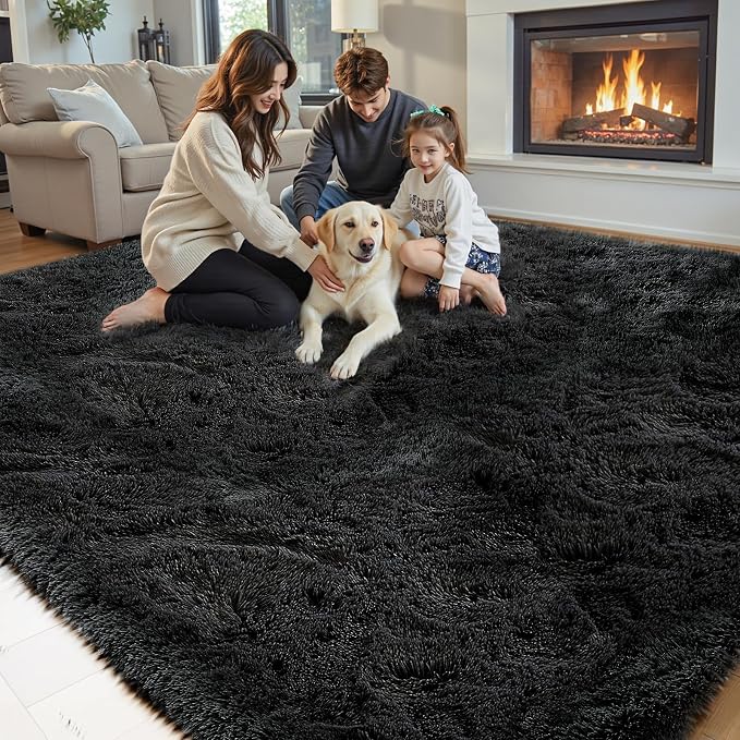 5x8 Black Shag Area Rug for Living Room, Fluffy Plush Carpet | Non-Slip Large - Image 8