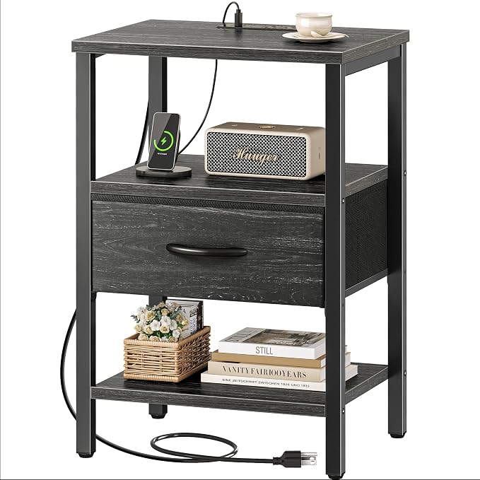 SUPERJARE Nightstand with Charging Station, USB-C Port, Bedside Table | Night by SUPERJARE