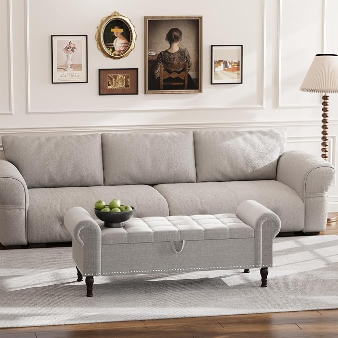Apicizon 51” Bench with Storage, Upholstered Tufted Button Bedroom Bench with - Image 3
