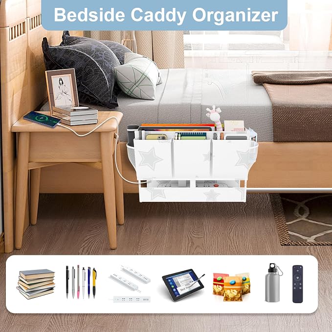Bedside Caddy Organizer, Dual-Purpose Bedside Storage - Image 3