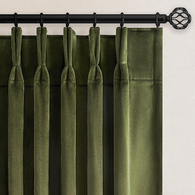 Olive Green Velvet Blackout Curtains 84 Inches 2 Panels Forest Green Elegant by Unknown