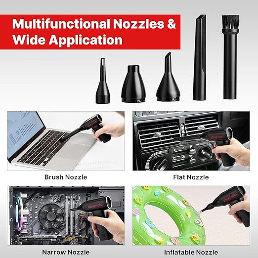 Shop-Vac Electric Air Duster, 100000RPM Cordless Air Blower with Brushless Motor, Rechargeable and Variable Speed Dust Blower for Computer, Keyboard, House, Outdoor and Car