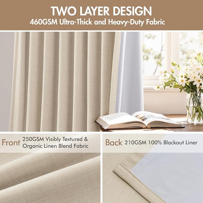 MIULEE Pinch Pleated 100% Blackout Curtains 40"x90" Natural 4 Panels Set | - Image 4