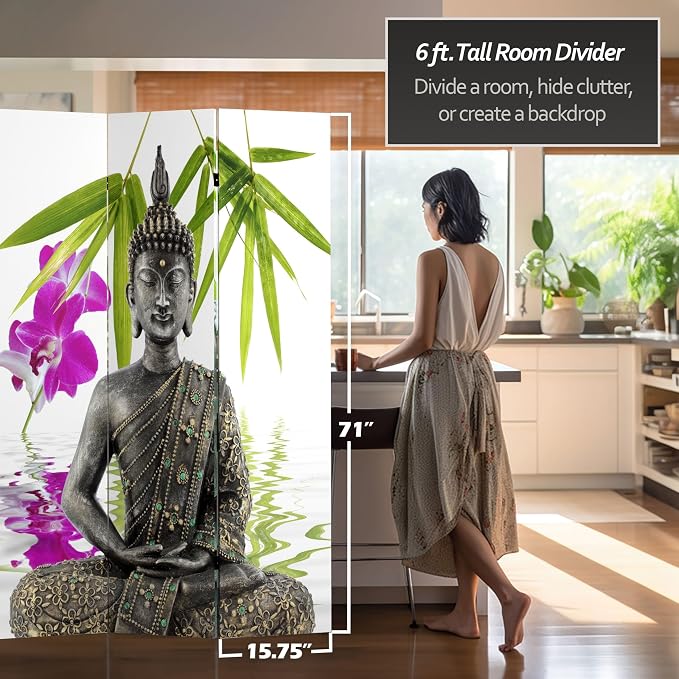 Red Lantern 6 ft. Tall Double Sided Serenity Buddha Room Divider 3 Panel - Image 5