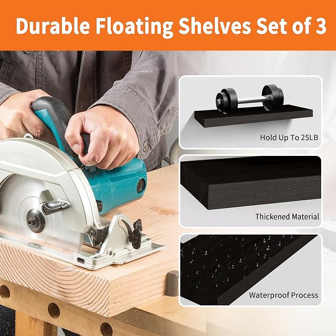 Floating Shelves for Wall Set of 3, Heavy Duty Support, Large Capacity - Image 4