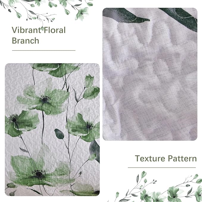 Mybedsoul Full/Queen Quilt Set Sage Green, Reversible Polyester Coverlet Set - Image 5