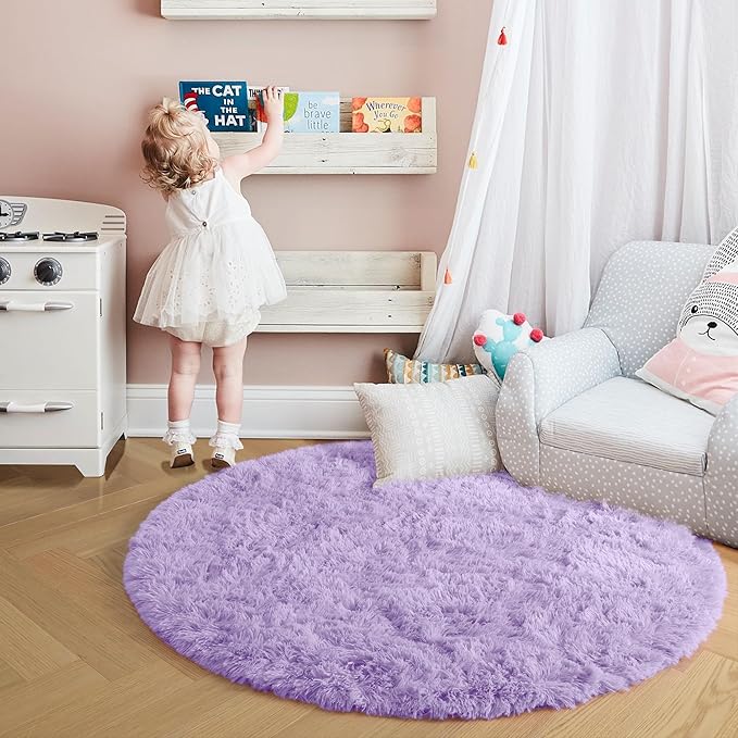 Amdrebio Light Purple Lavender Fluffy Round Rug 4Ft - Image 4