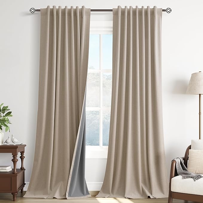 100% Blackout Linen Curtains 90 Inches Long by Guken