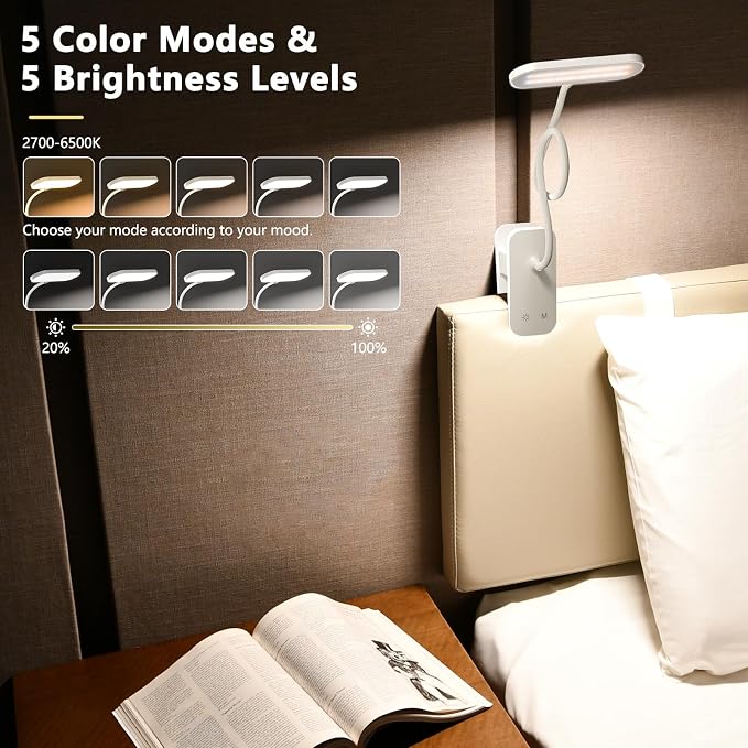 Rechargeable LED Desk Lamp, Clip Reading Light - Image 5