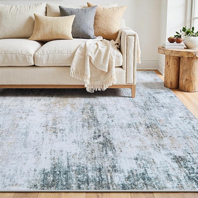 10x12 Washable Area Rug for Living Room Bedroom: Non-Slip Modern Blue Grey | - Image 9