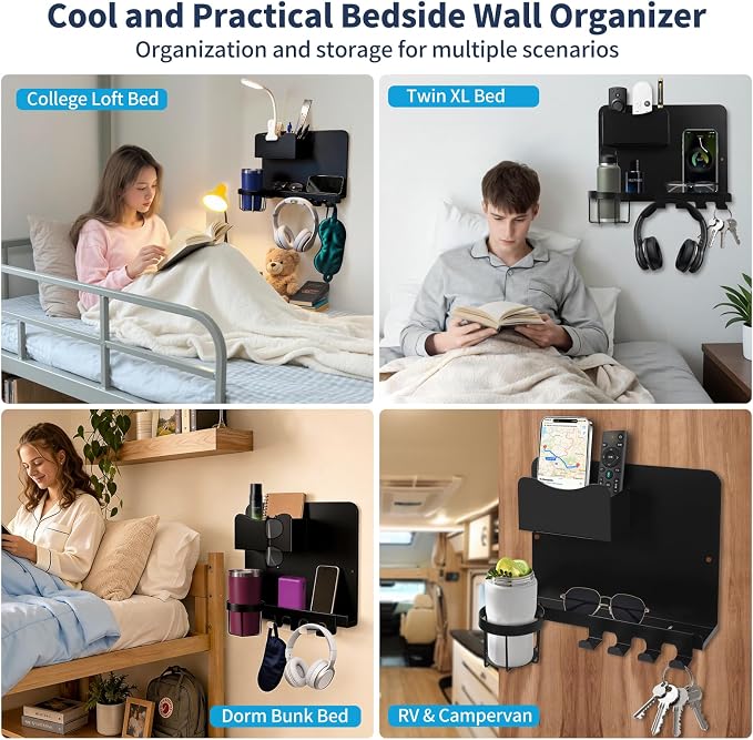 Metal Bedside Wall Shelf, No Drill, - Image 5