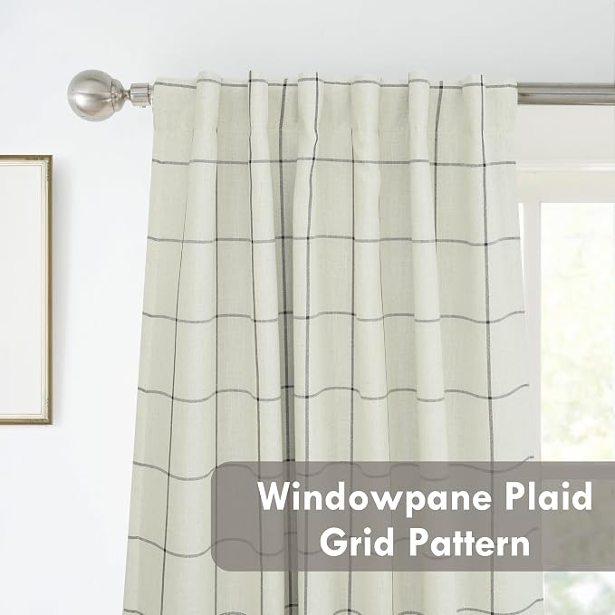 DriftAway 100% Blackout Plaid Linen Curtains 72 Inches Long 2 Panels Black | - Image 5
