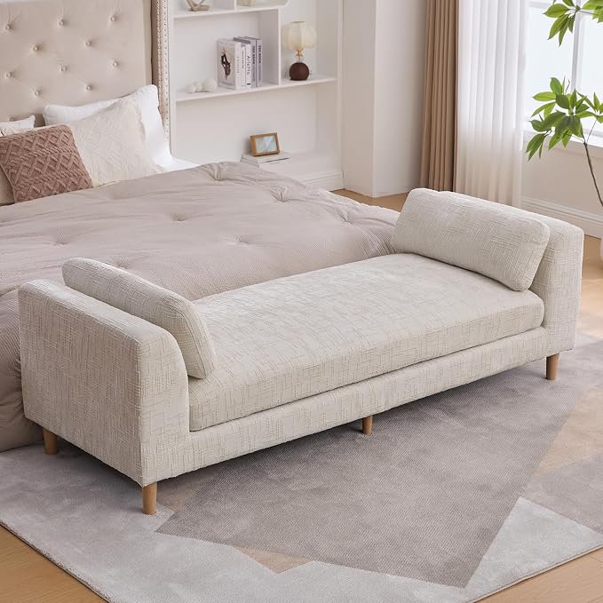 Beige King Size End of Bed Bench, 83 Inch Long Bench by Unknown