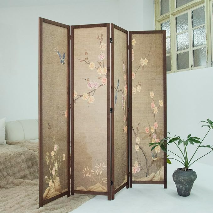 4 Panel Bamboo Room Divider, 5.6 ft Tall Double Sided Folding Privacy Screen - Image 5