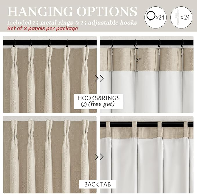 Natural Pinch Pleated Two Layer Linen Blackout Curtains 90 Inches Long - Image 7