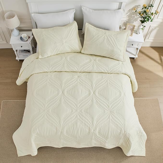 Kingnex Oversized King Bedspreads 128x120 Ultrasonic Quilted Cream | Extra Wide - Image 4