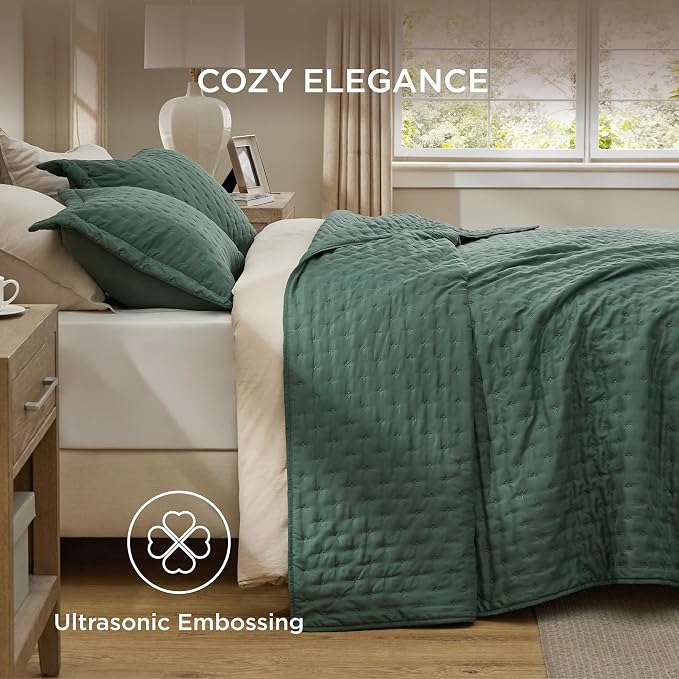 Bedsure Cal King Quilt Bedspread, Thin Comforter, Dark Green Coverlet | - Image 4