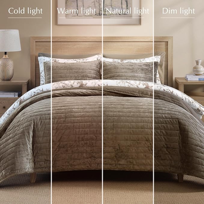 Velvet Quilt Set King Size- Taupe Quilt Bedding Set - Image 7