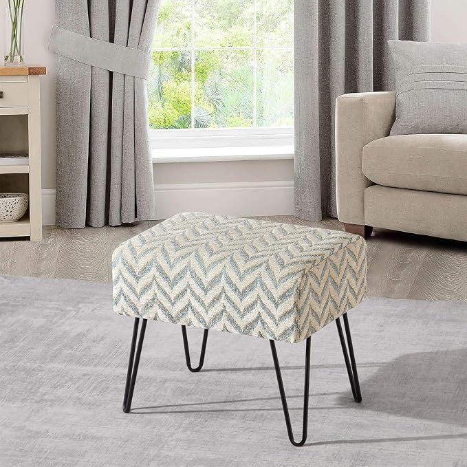 Home Soft Things Jacquard Chenille Ottoman, Arusha-Light Blue, Fuzzy Entry Way - Image 4