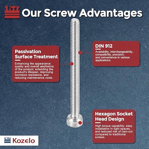 Kozelo 50pcs Socket Head Cap Screws - [M4-0.7 x 45mm] 304 Stainless Steel Allen Socket Drive for Electrical Motor 3D Printing Fan Engine Replacement Use, Silver