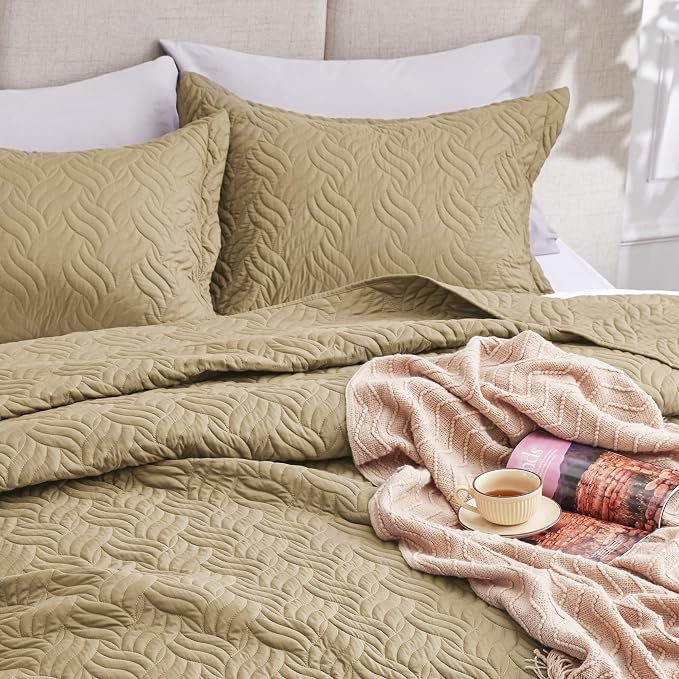 Love's cabin King Size Quilt Bedding Set Camel Bedspreads - Image 5