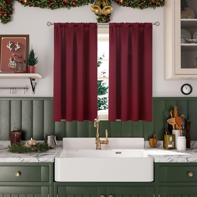 BGment Short Burgundy Blackout Curtains 45 Inch Length - Image 4