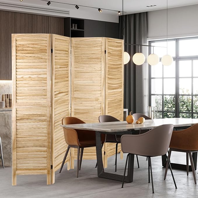 4 Panel Room Divider, Freestanding Wooden Privacy Screen | Solid paulownia wood - Image 8