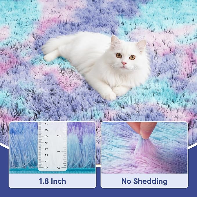 PLHXFR 5x7 Area Rugs Living Room: Fluffy Bedroom Soft Shag Rug Kid Rainbow | - Image 5