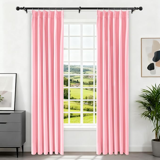 Etherealveil Hot Pink Pinch Pleated Blackout Curtains 2 Panels 40"x108" | Back - Image 5