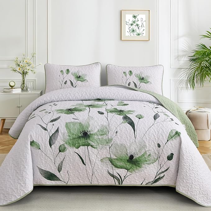 Mybedsoul Full/Queen Quilt Set Sage Green, Reversible Polyester Coverlet Set by Mybedsoul