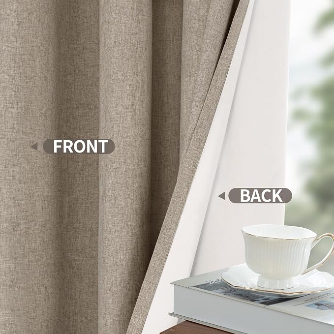 YoungsTex Taupe Linen Blackout Curtains 54 Inch Length - Image 6