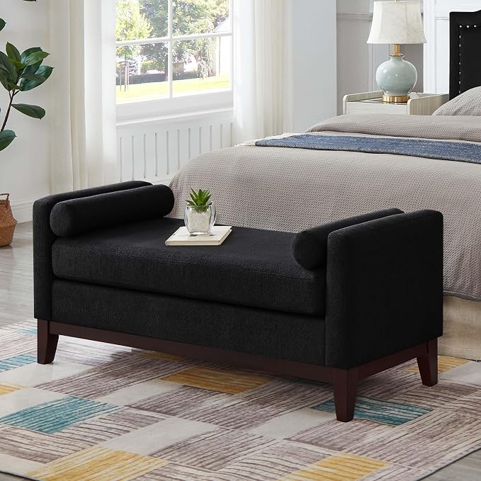 51” Bed Ottoman Bench for Bedroom, Boucle Upholstered End of The Bed Bench by Unknown