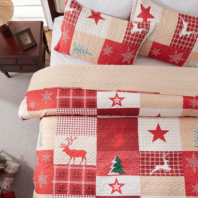 Christmas Quilt Set 3-Piece Full Queen Size Bedspread Coverlet 90''x98'' - Image 4