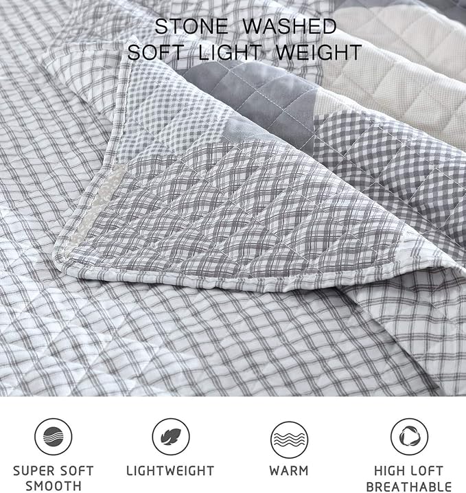 Chezmoi Collection Anderson 3-Piece Printed Patchwork Quilt Set, Lightweight - Image 4