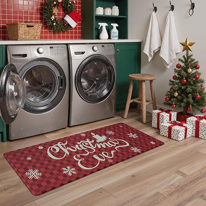 GENIMO Christmas Decorations - Kitchen Mats for Floor, 2PCS Christmas Kitchen Rugs, Cushioned Anti Fatigue Mat for Home Decor, Waterproof Non Slip Standing Mat for Laundry, 17.3"x47"+17.3"x30", Red