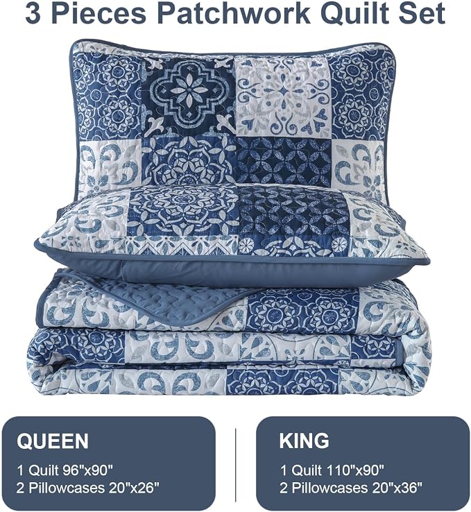 Dobuyly Quilt Set King Boho Plaid Patchwork Bedspreads Coverlet, Lightweight - Image 8