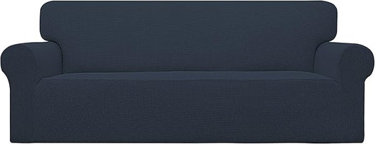Easy-Going Stretch Sofa Slipcover 1-Piece Sofa Cover Furniture Protector Couch Soft with Elastic Bottom for Kids, Polyester Spandex Jacquard Fabric Small Checks (Sofa, Dark Blue)