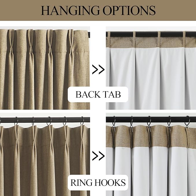 Vision Home Brown Pinch Pleated Full Blackout Curtains Linen Blended 60 inch - Image 4