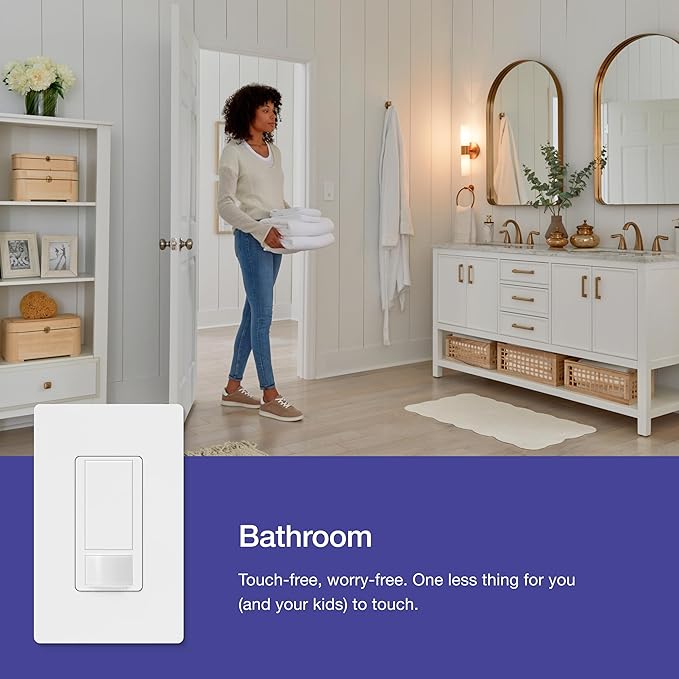 Lutron Maestro Motion Sensor Light Switch Indoor for Bathroom, Garage, Laundry Room, Closet, Occupancy Sensor Light Switch, Single-Pole, No Neutral, MS-OPS5M-WH, 3 Pack