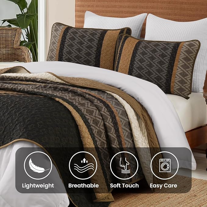 Dinjoy Striped Quilt Set Full Size, Boho Bedspreads Queen Size, 3 Pieces - Image 7
