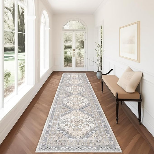 zesthome Washable Runner Rug 2.5x12 - Stain Resistant Entryway Rug,Ultra-Thin Kitchen Rugs, Anti Slip Backing Runner Rugs for Entrance Laundry Room Indoor Hallway (Beige,2.5'x12')