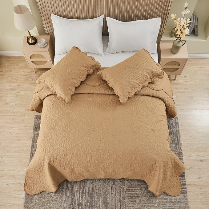Kingnex Oversized King Bedspreads 128x120 Khaki | Lightweight, Extra Wide Quilt - Image 4