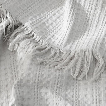 100% Cotton Waffle Blanket with Fringe, Pre-Washed Waffle Weave Blanket for All Season, Lightweight Breathable Soft Cozy Throw Blanket for Couch, Bed, Travel (Light Grey - 66x90 Inches)