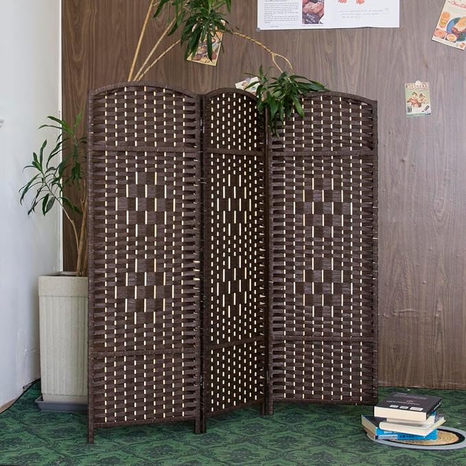 3 Panel Dark Brown Rattan Room Divider, 47.2" Low Height Double-Sided Folding - Image 5