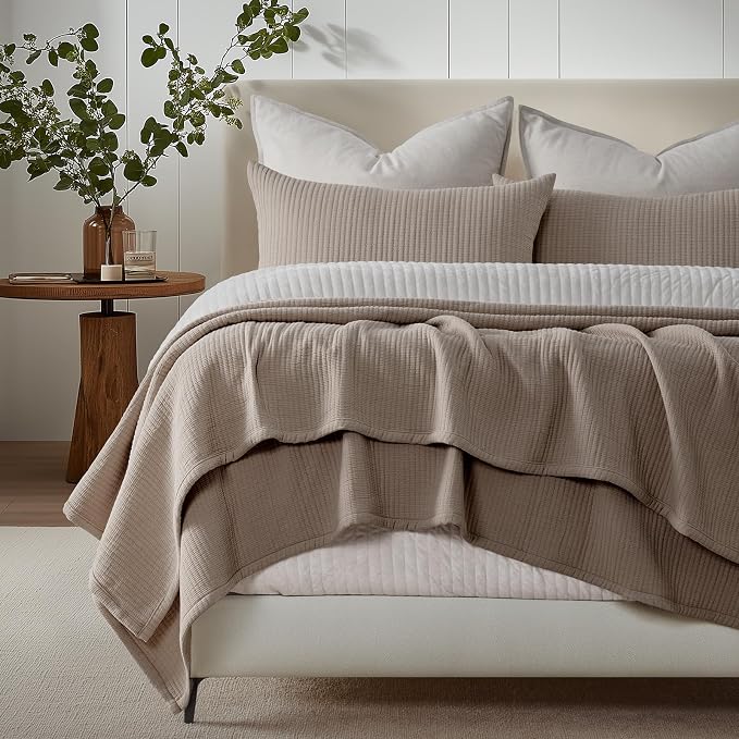 EVERGRACEHOME Cotton Gauze Matelassé Coverlet, Queen Size, Mocha Brown | Ultra - Image 6