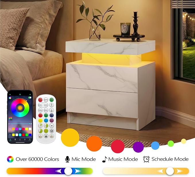 White Modern LED Nightstand Set of 2 - Image 6